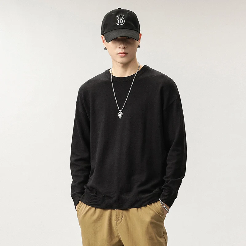 

New Men's Cotton Sweater O-neck Men Sweaters Knit Pullovers for Male Youth Slim Knitwear Man Sweater Solid Color Size M-3XL