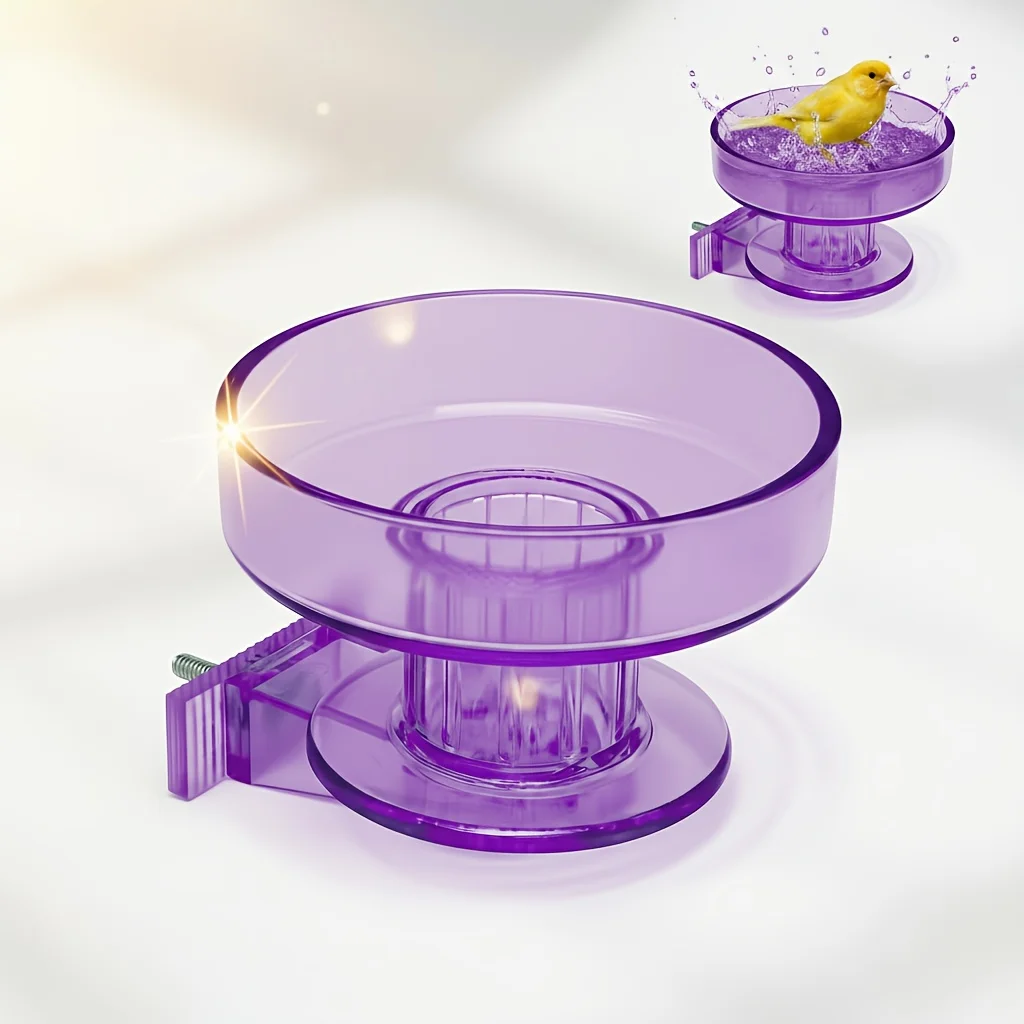Bird Cage Bath/Removable Cage Bowl, Quick Lock Design,Bath with Clear Plastic Ridges for Perching,for Small-medium Birds,Feeding