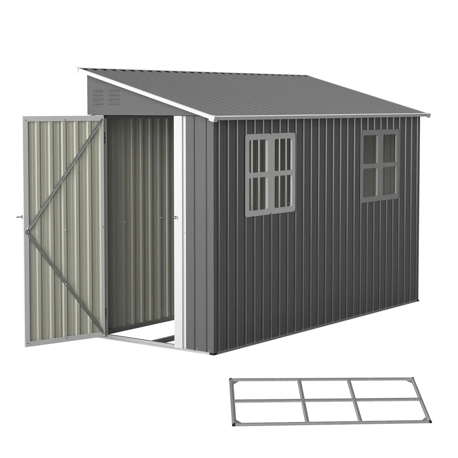 

4x10FT Metal Shed with Floor Frame, Lean to Shed with 2 Windows, Outdoor Storage Shed for Garden Backyard Patio,, Customized