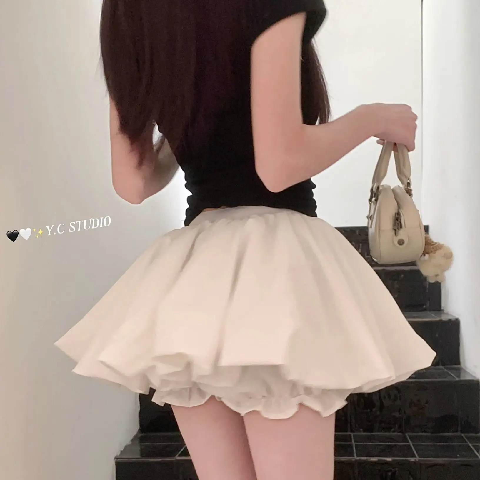 Plaid Bubble A-Line Skort for Petite Women, High Waist Puffy Mini Skirt with Built-in Shorts, Summer Skirt 2026