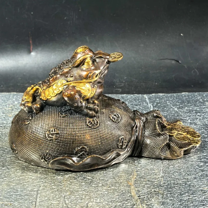 Copper Money Bag Three-Legged Ornament Brass Golden Toad for Shop and Home Cashier Counter