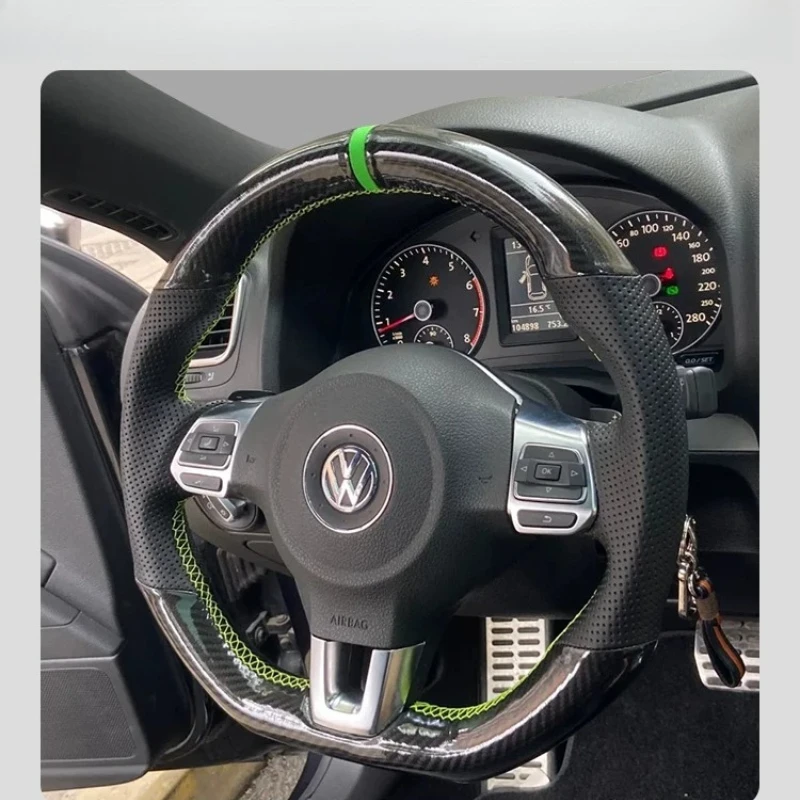 Für Volkswagen Golf 6 MK6 Polo Scirocco R Passat CC R-Line 2010 Handgenähter Lenkradbezug aus Carbonfaser-Leder.