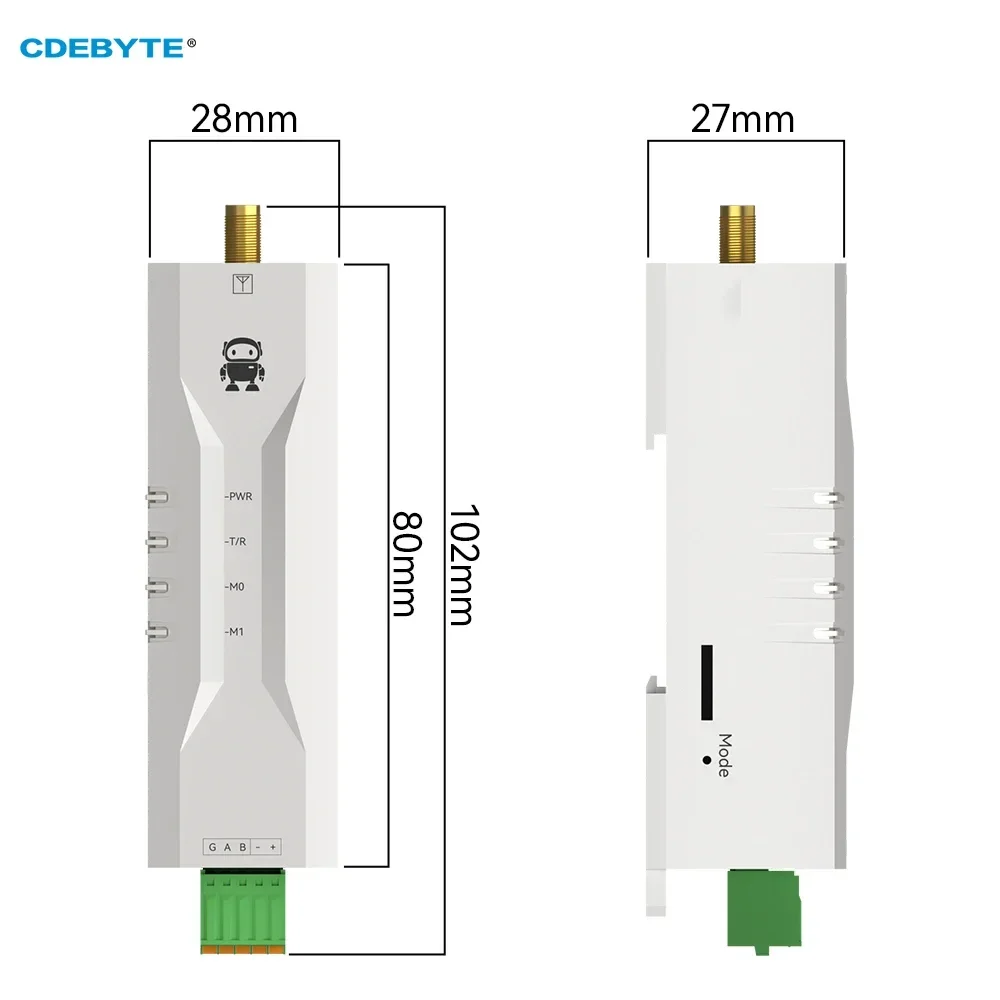 LoRa Wireless Modem 433MHz Ultra Small Size Rail Installation 30dBm 10KM CDEBYTE E95M-DTU(400SL30-485) RSSI LBT ATCommand Modbus