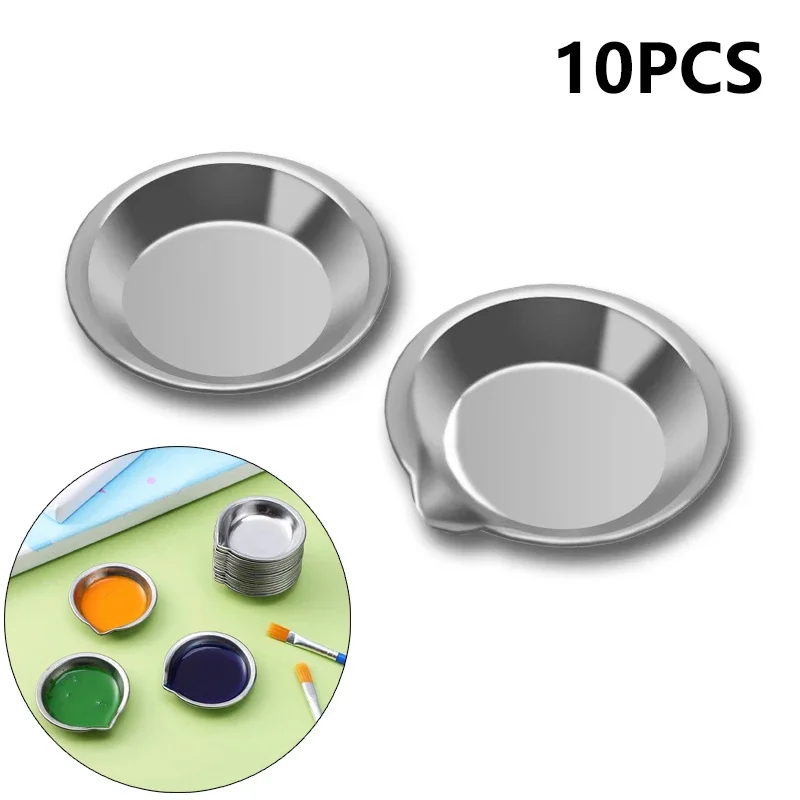 

10pcs Stainless Steel Small Round Paint Tray Paint Mixing Palette Tray，Suitable for Mixing of Various pigments