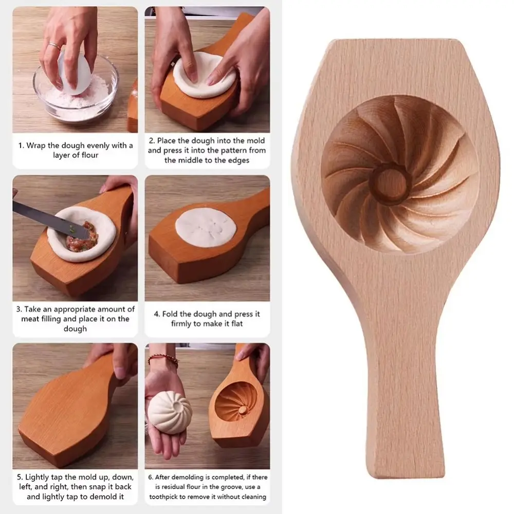 Useful Solid Wood Wood Baozi Mold Manual Deepening Steamed Bread Mold Easy To Clean Sturdy Steamed Stuffed Bun Tool Biscuits