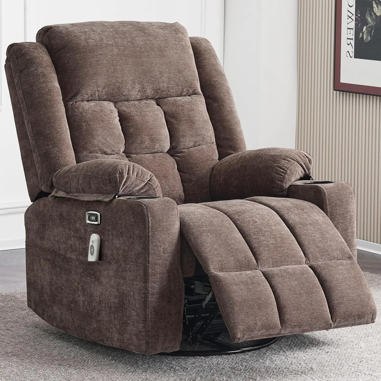 Swivel Rocker Recliner Chair for Adults with Massage and Heat, USB and Type-C Ports, Infinite Position, Electric Glider