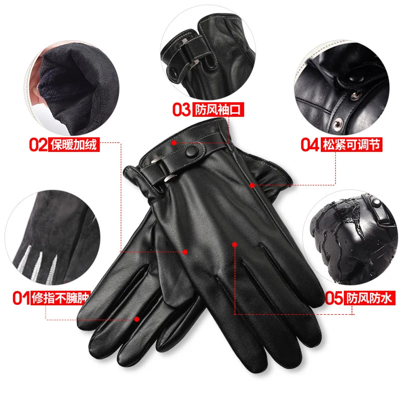 Woodpecker-guantes de cuero con pantalla táctil para hombre, guantes cálidos de cuero con forro polar para ciclismo al aire libre, novedad de 2023