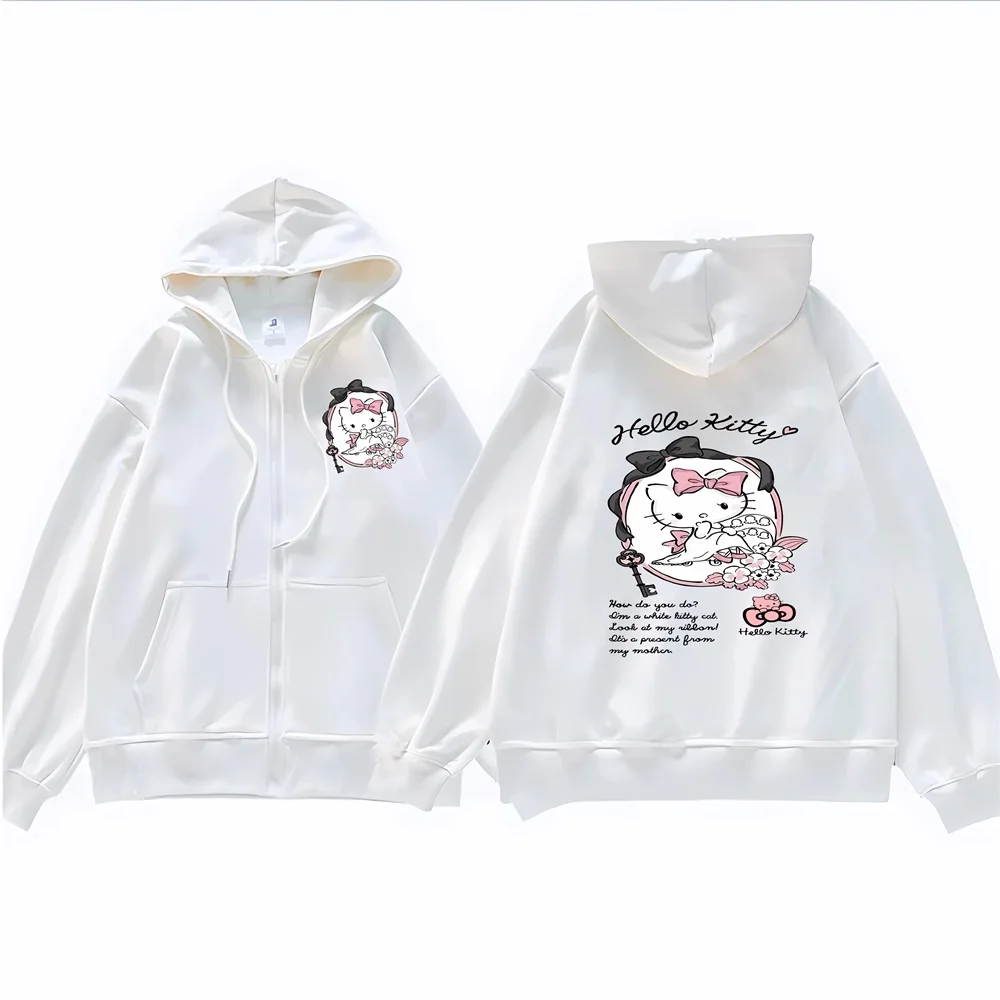 Sanrio anime bonito impresso hoodies feminino dos desenhos animados olá kitty y2k estudantes coreanos solto moletom moda doce cardigan roupas