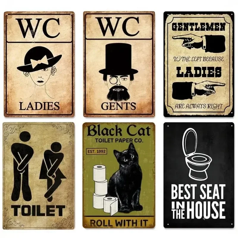 Vintage Toilet Sign Funny Metal Tin Sign Plaque WC Lavatory Toilettes Wall Art Bar Club Bathroom Restroom Toilet Wall Decoration