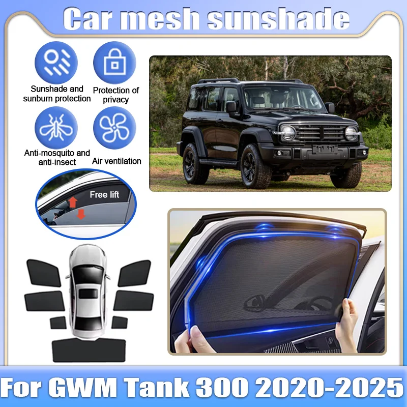 

For GWM Tank 300 2020-2025 Car Mesh Shades Window Sunshades Sunscreen Privacy Curtains Magnetic Anti Mosquito Auto Accessories