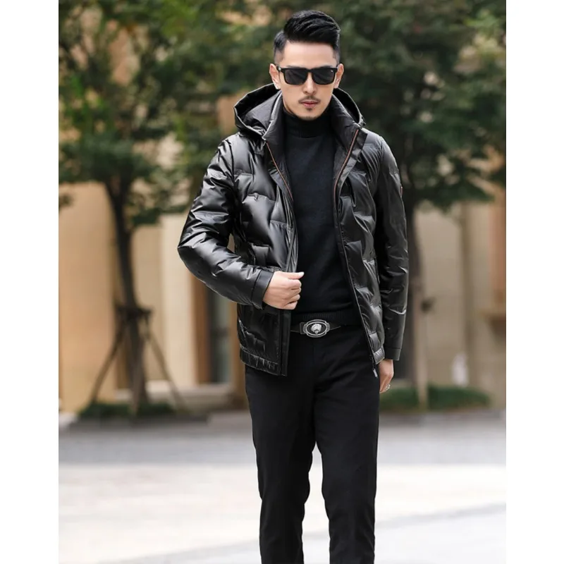 Jaket Hoodie Bulu Angsa untuk Pria Musim Dingin Model Baru Trendi untuk Usia Paruh Baya dan Muda, Mengkilap, Tidak Perlu Dicuci, Tebal, Hangat, dan Kasual