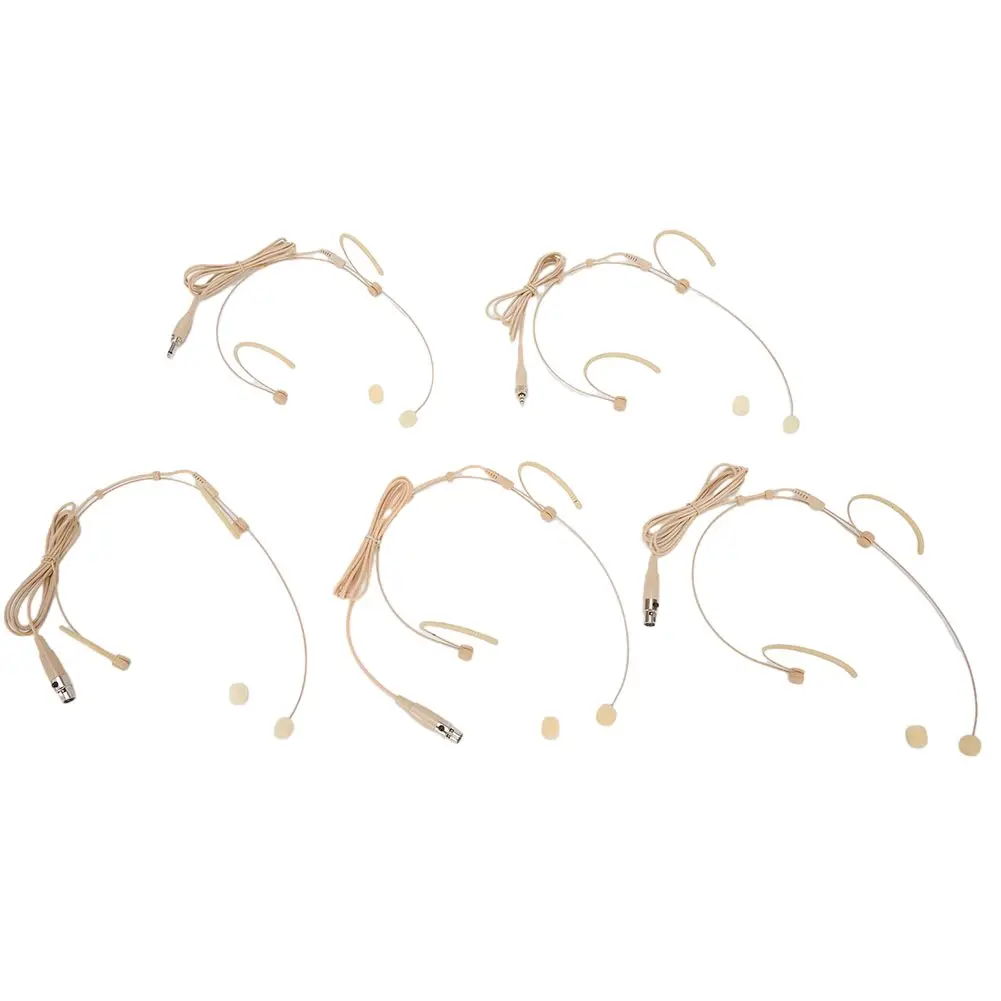 Beige Double Earhook Headset Mic Headworn Microphone 3.5mm 3 Pin For 4 Pin XLR-Plug FOR Omnidirectional Microphone