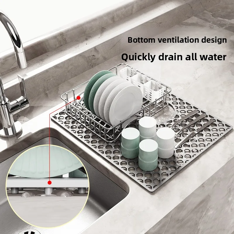 

Popular Sink Drain Pad Kitchen Sink Scratch-proof Honeycomb Silicone Pad Pot Bowl Tableware Drying Pad Self-drainage Pad
