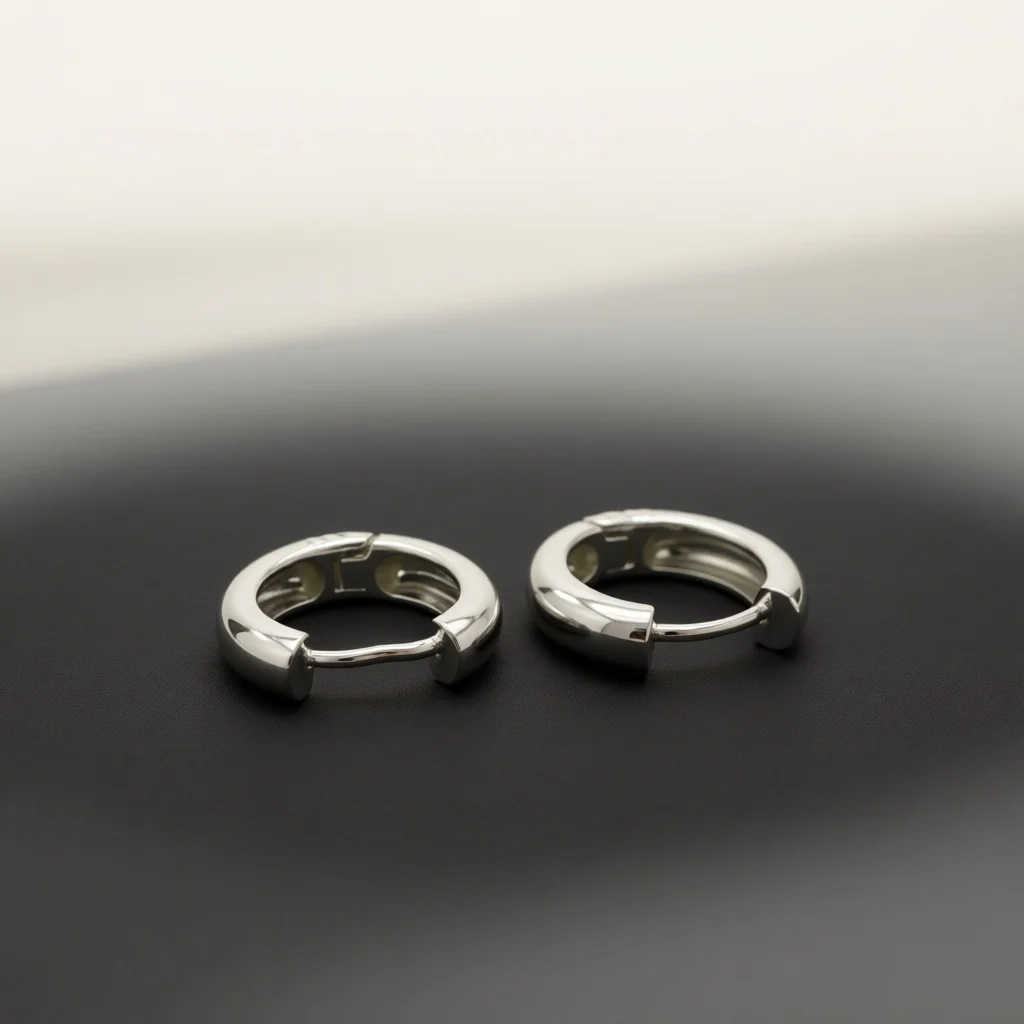 Women Silver‑Tone Plain Huggie Hoop Earrings, Smooth Polished Click‑Top Minimalist Jewelry Gift for Birthday Holiday Present