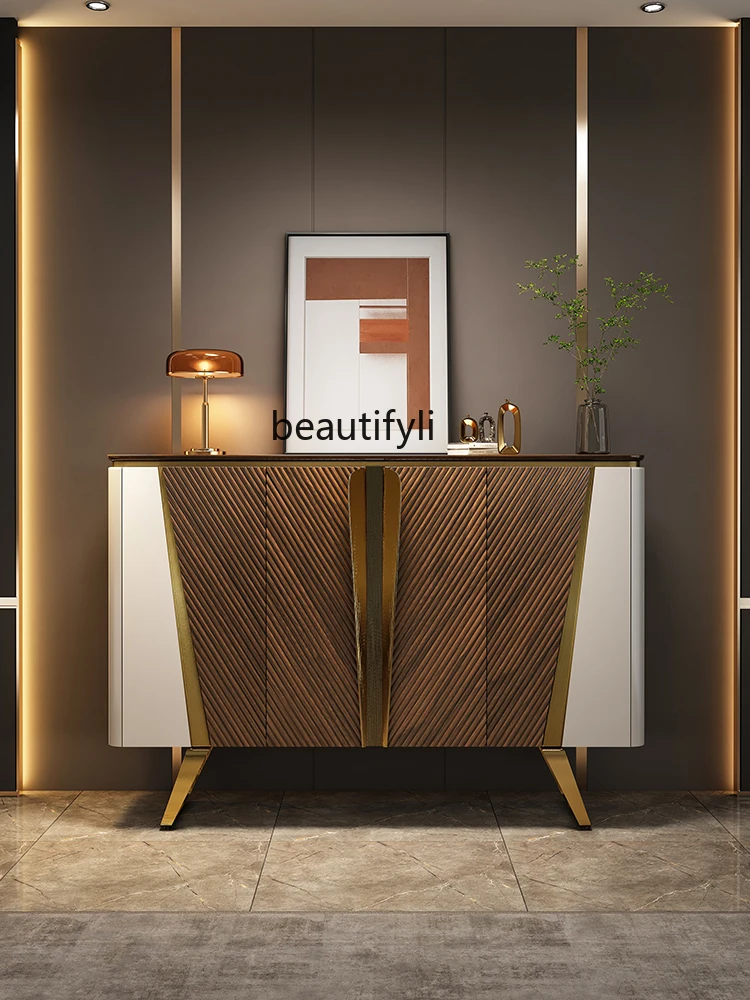 

solid wood shoe cabinet entrance cabinet integrated light luxury modern black walnut villa entrance hall decorative cabinet