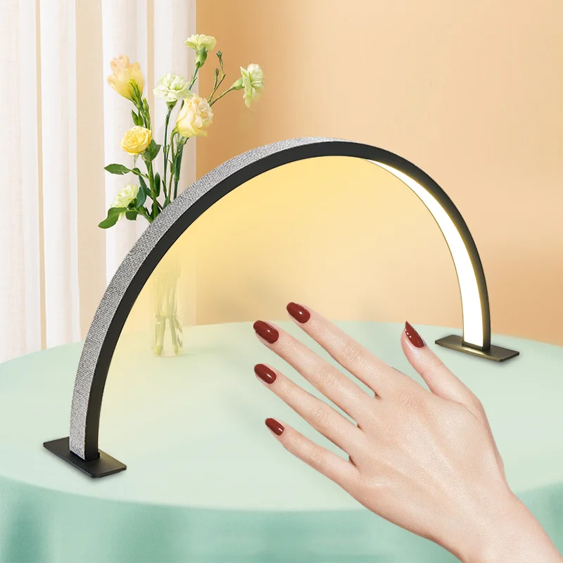 Luz LED de belleza de media luna, lámpara de anillo de arco de escritorio, brillo ajustable para salón, tatuaje de pestañas, cuidado de uñas, maquillaje más lámpara