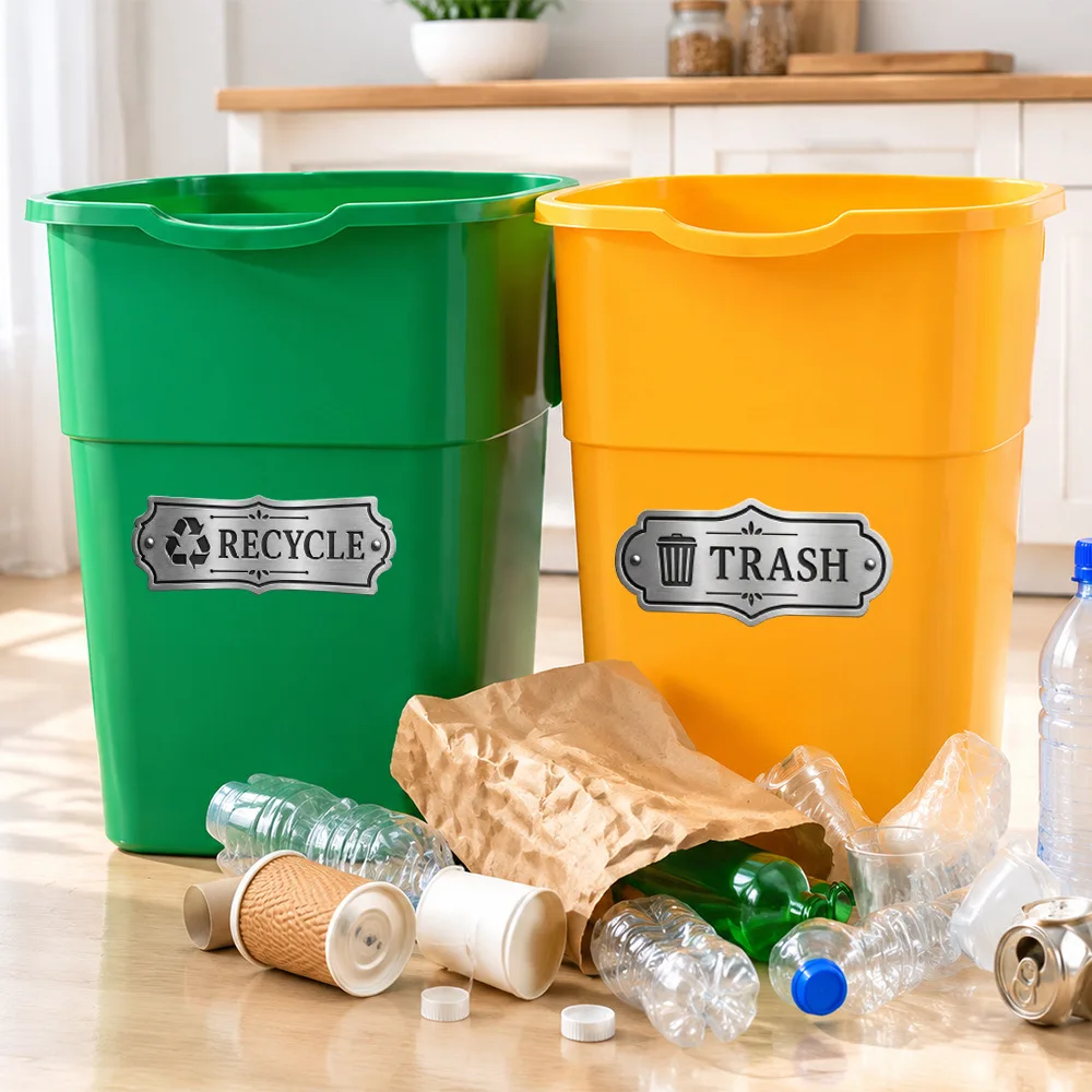 Recycle Bin Stickers Automatic Trash Can Decor Removable Garbage Container Vinyl Decals Living Room Kitchen Accessories