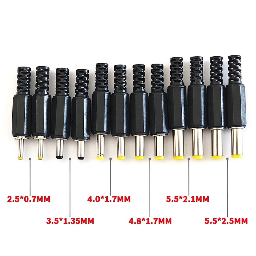 1pair/2pcs 2.5x0.7mm 3.5*1.35mm 4.0*1.7MM 4.8X1.7mm 5.5*2.1/2.5mm DC Power Plugs Male Barrel Connectors Black 12V 2.5A