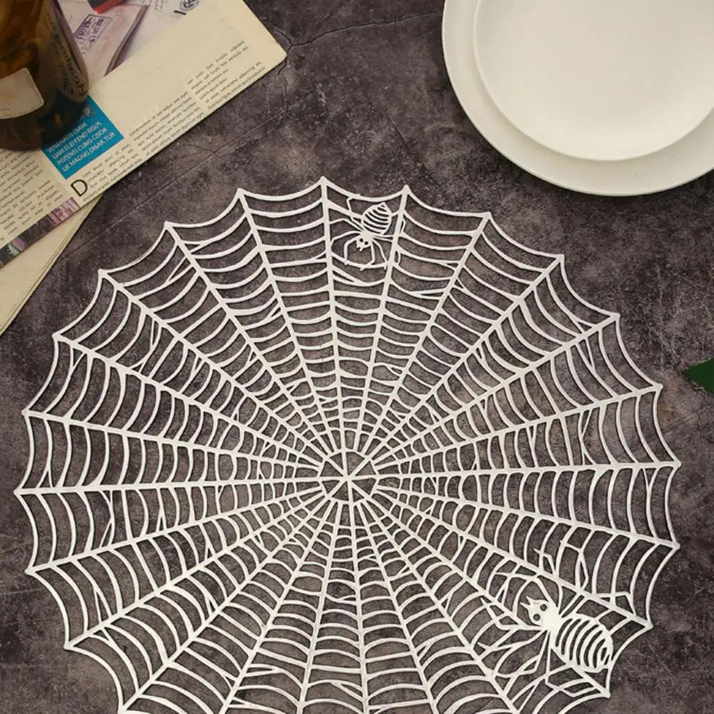 Non-stick Desktop Placemat Cobweb Design Placemat Halloween-themed Spider Web Placemat Easy-to-clean Heat Resistant for Home