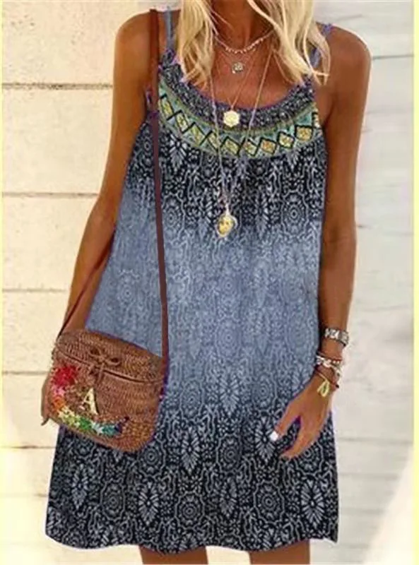 2023 Top summer beach urban hot selling print casual loose large size suspender chiffon dress