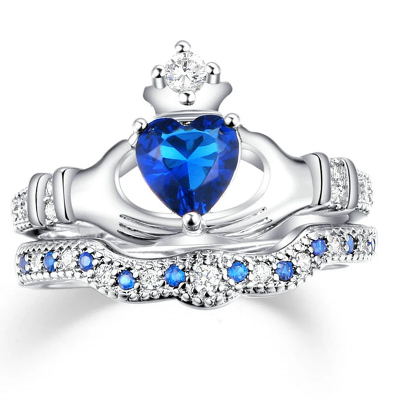 

Carofeez 2025 Fashion Heart White/Blue Rhinestones Zircon Ring Set For Women Jewelry Accessories Statement Wedding Band Gift