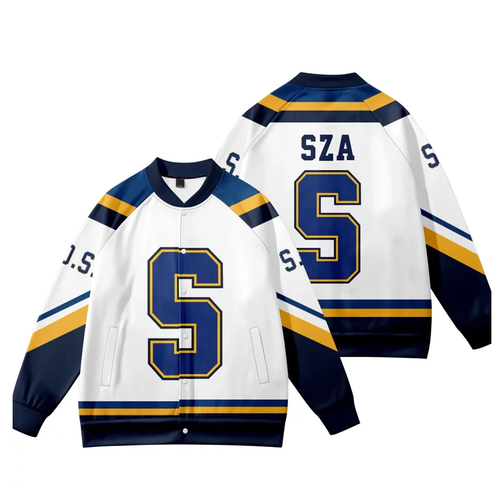 

Fashion SZA S JERSEY SOS Merch Baseball Uniform Jacket Cosplay Long Sleeve Women Men Sweatshirt Clothes