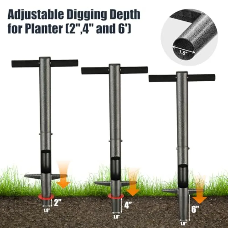 Macetero de bombillas con mango largo de 33,5 pulgadas, herramienta para probar el suelo del jardín, plantar flores de primavera, bombillas, ropa de cama, plantas, tulipanes, lirios y