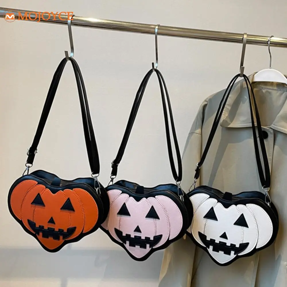 Halloween Peach Heart Pumpkin Crossbody Bags for Women's Gothic PU Zipper Purse Novelty Shoulder Bags Funny Demon Messenger Bags