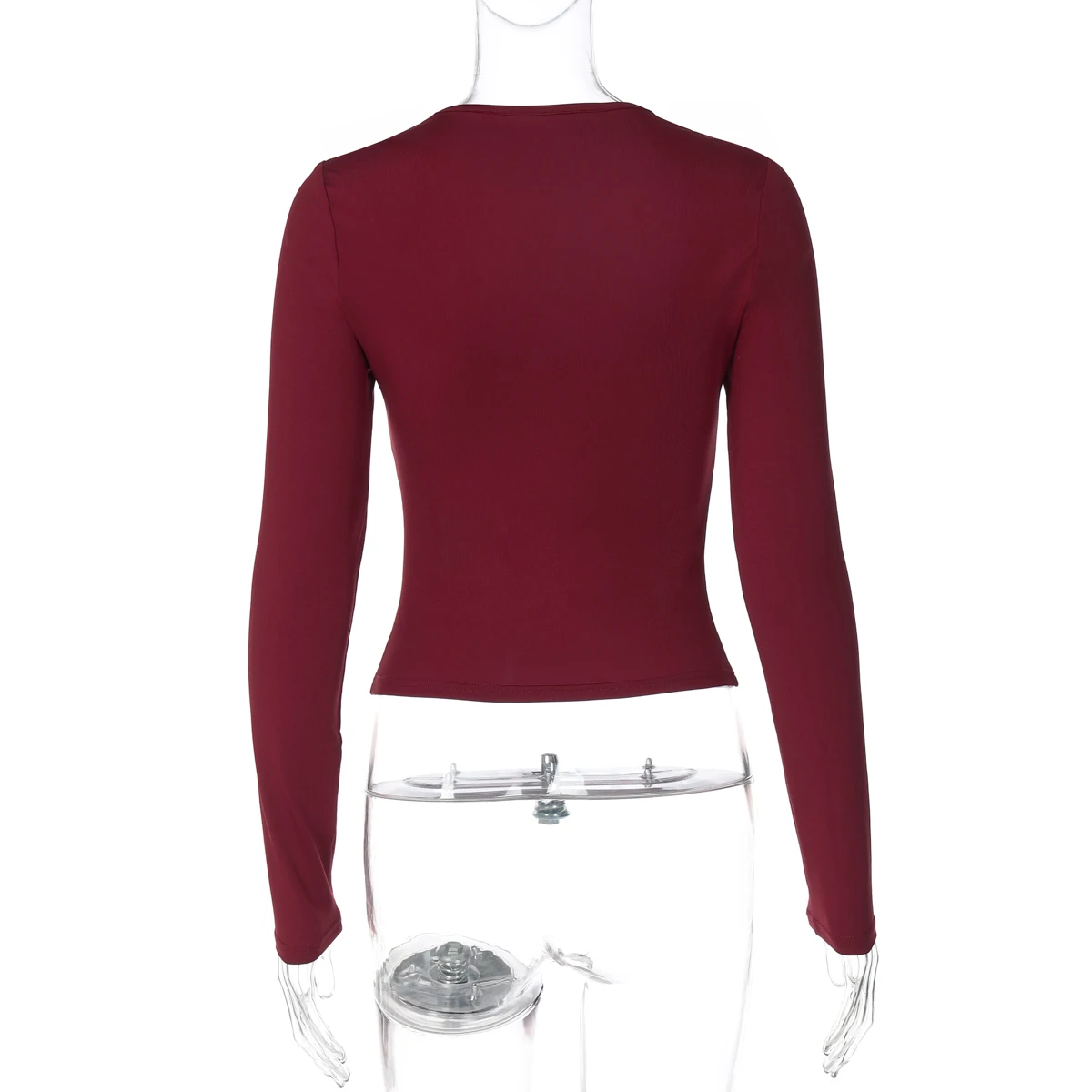 Hugcitar Elegante Langarm Solide Patchwork Spitze Verband Sexy Crop T-Shirt Top Schlank Herbst Frauen Kleidung Geburtstag Party Festival – Detail 4