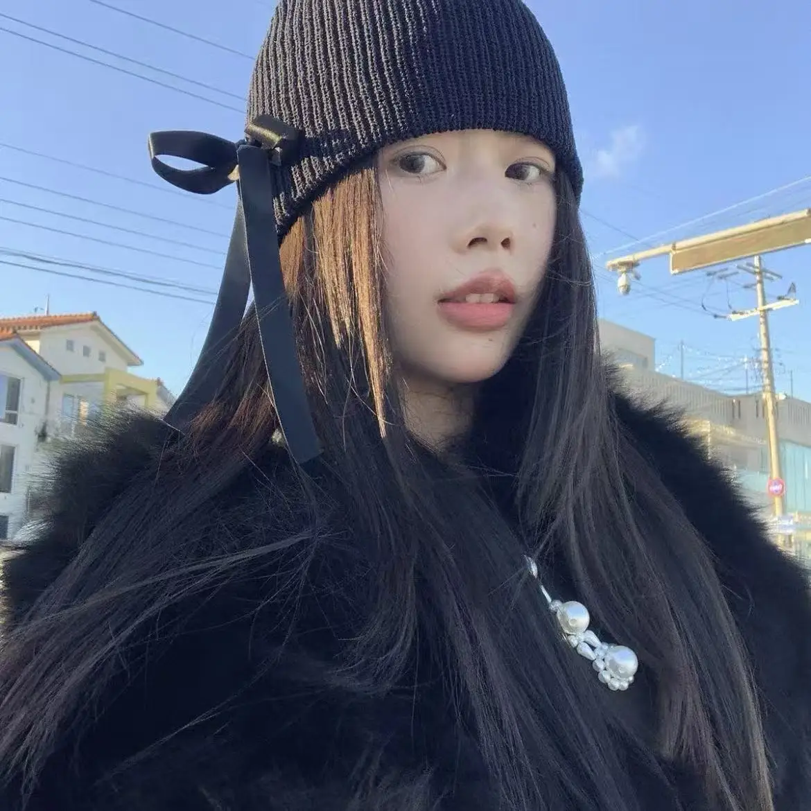 Knitted Beanies Hats For Women Bow Straps Skullies Caps Ladies Autumn Winter Warm Beanies Cap Outdoor Ear Protection Hats Bonnet