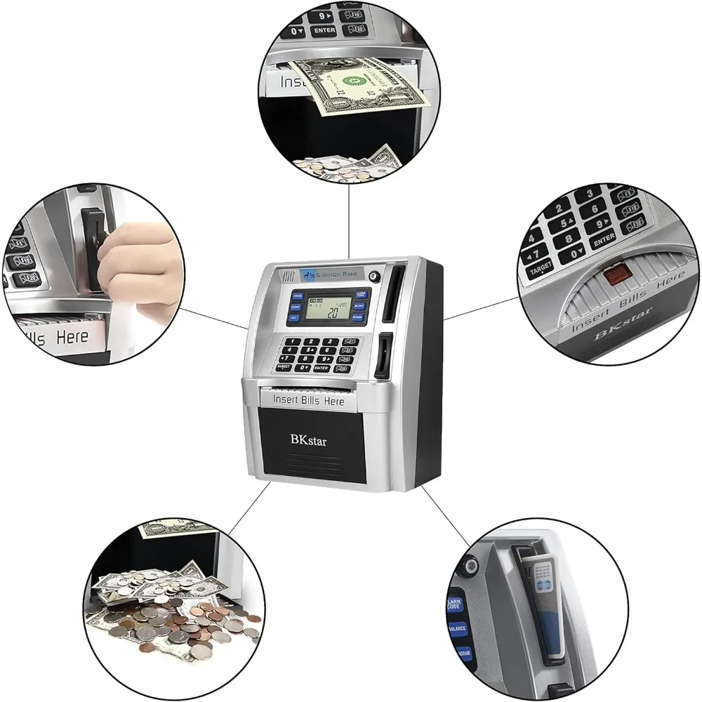 Tirelire ATM interactive pour enfants avec voix, mangeoire automatique d'argent, protection par mot de passe pour l'éducation d'épargne