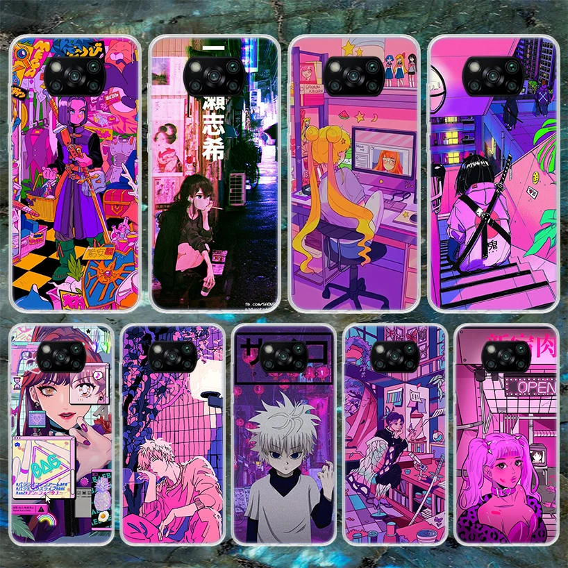 Anime Vaporwave Glitch Purple Soft Phone Case For Xiaomi Poco X3 Pro X6 X5 X4 NFC F6 F5 M5S M4 M3 F4 Gt F3 F2 F1 M2 Fundas Cover