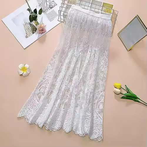 Fashion Flower Lace Underskirt Slips 75cm Anti-glare Mesh Underskirt Slips Dress Loose Hight Waist Lining Petticoat Women Girls - Image 7