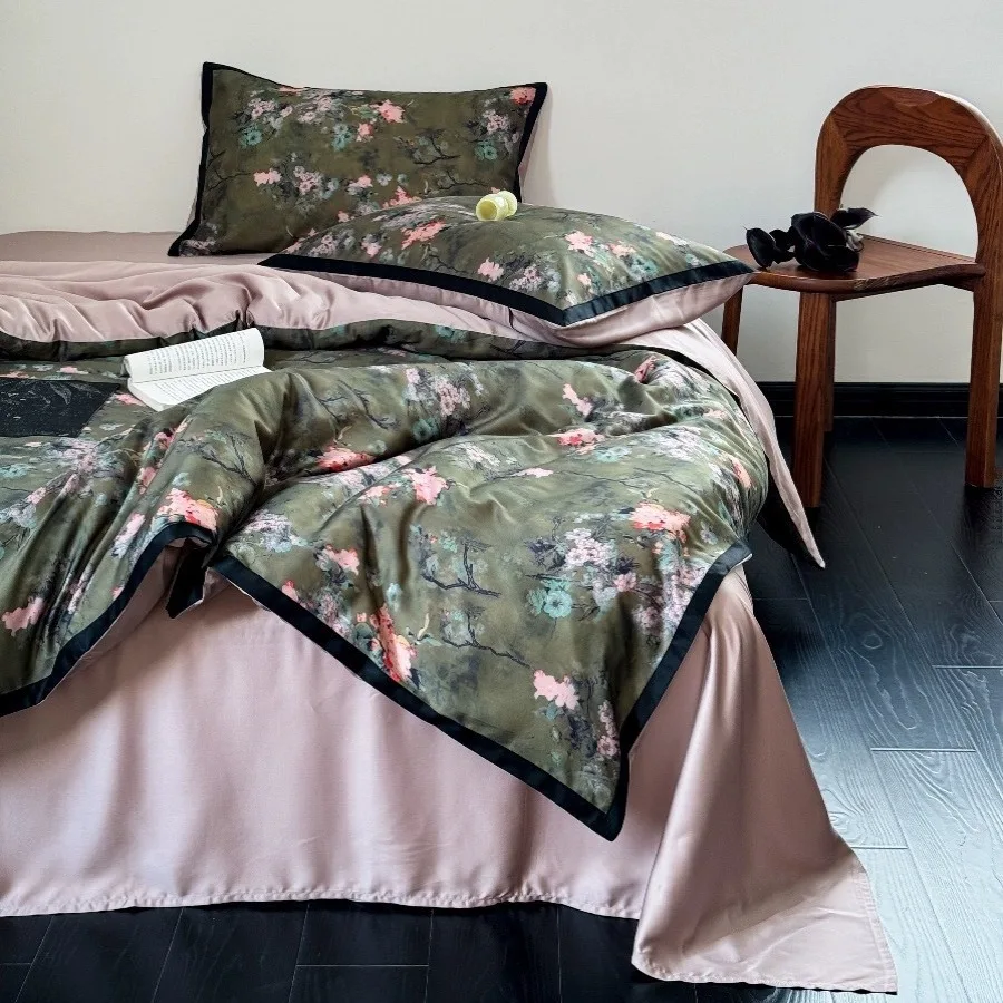 

New Chinese Lady Feeling | Printed 60 Lyocell Tencel Cotton Four-piece Set Naked Sleeping Silky Smooth Cotton