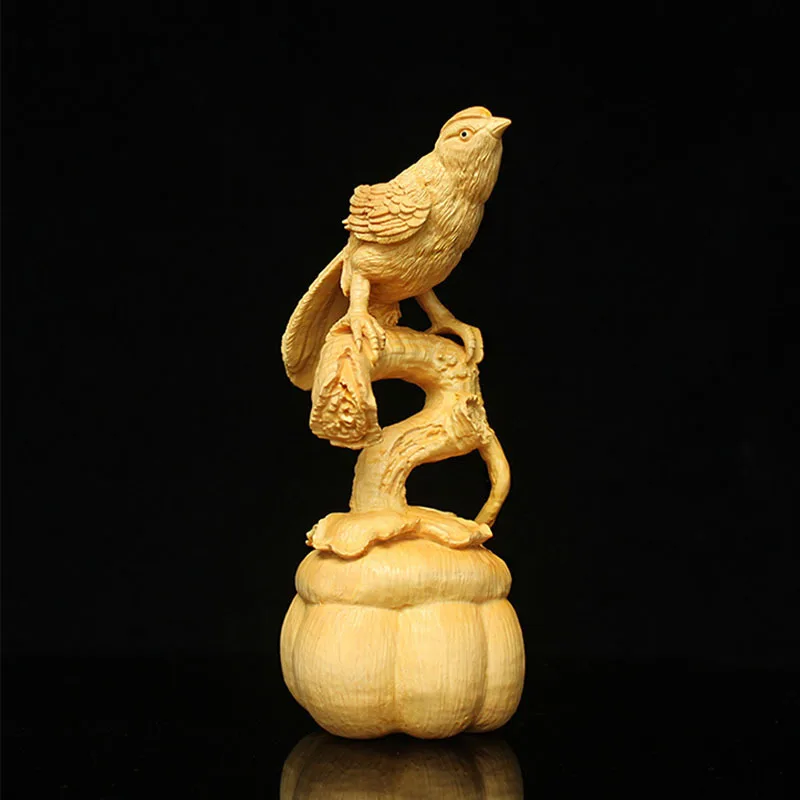 GY027 --Beautiful 17 CM Tall Boxwood Carved Figurine - Pretty Magpie Bird on Branch