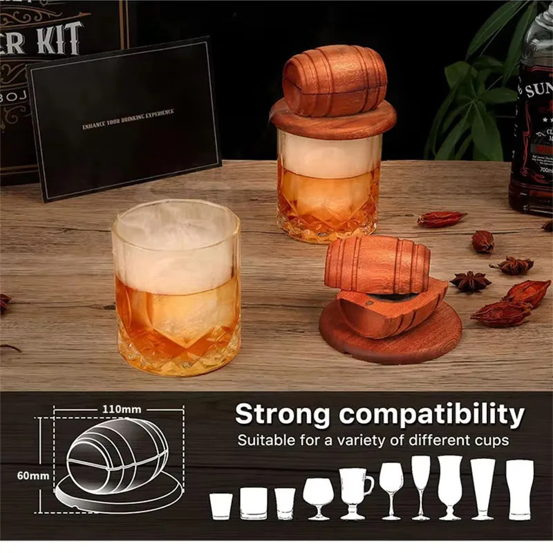 Fassförmiges Räucherset mit Eisbällchenformen – Cocktail-Ei-Set, altmodisches Getränk, Geburtstag, Bourbon, Whiskey, Geschenke für Männer