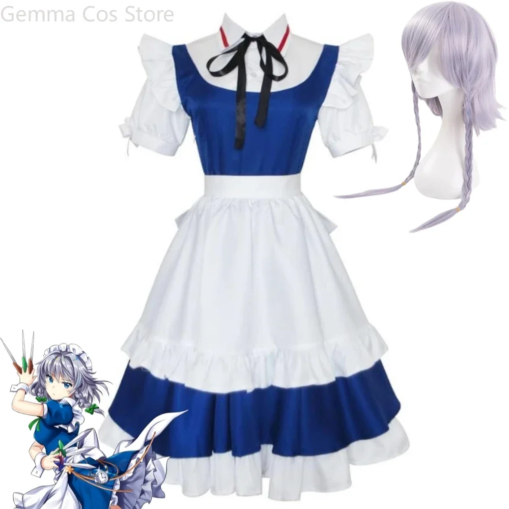Juego Touhou Project Izayoi Sakuya Pad Cosplay disfraz peluca Anime la encarnación del diablo escarlata Touhou Koumakyou vestido Halloween