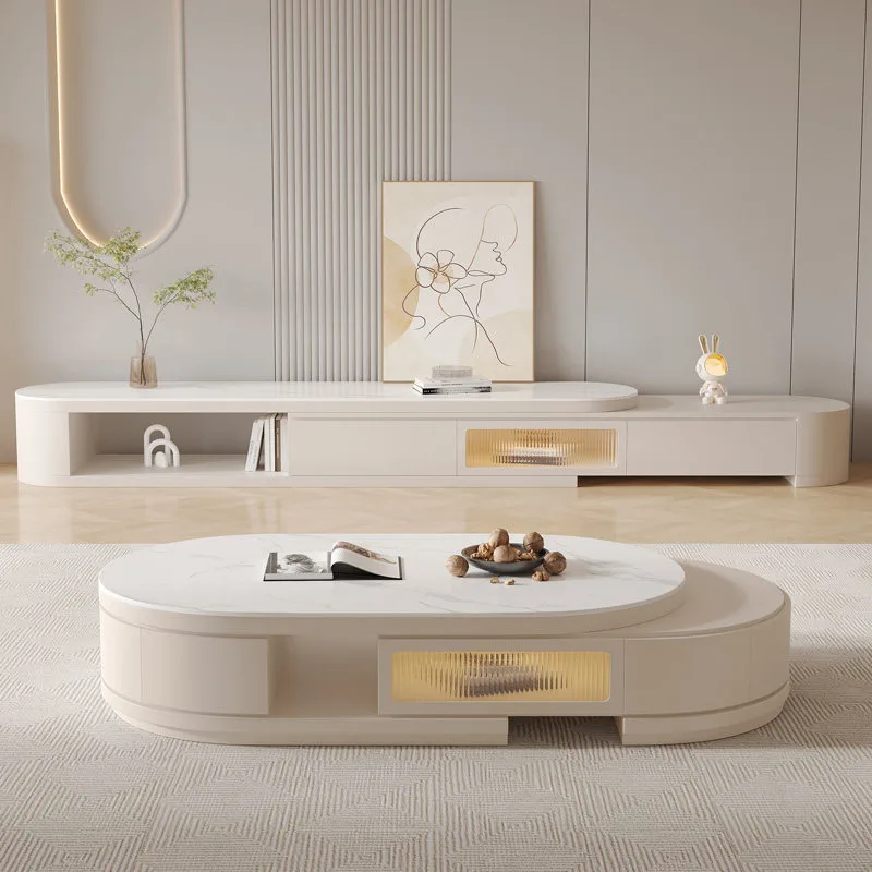 Oval Classic Coffee Tables Beige European Style Low Lounge Living Room Coffee Tables Storage Mesa De Centro Furniture For Home