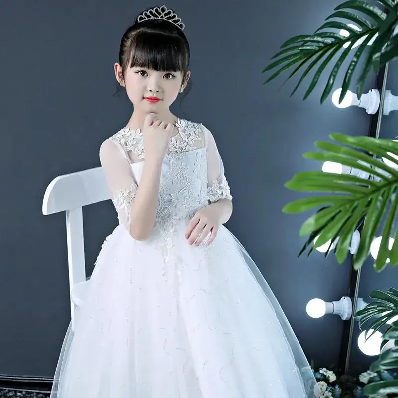 Girl Princess Dress Noble Children\'s Fashionable Flower Girl Piano Performance Dress Host Evening Dress Walk Show