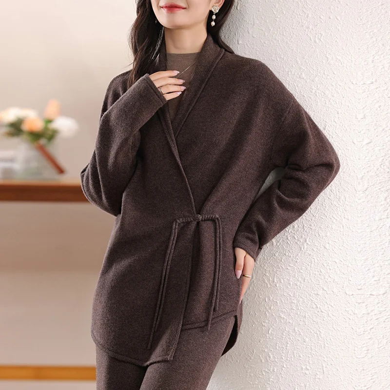 Hot Sale 100% Wool V-neck Women Cardigans Women\'s Clothing Sales 2024 Autunmn/Winter Cashmere Sweaters Ladies Jumpers Warm Tops