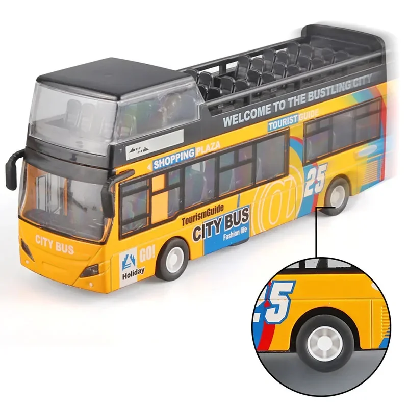 1/32 symulacja stopu dwupoziomowy autobus wycieczkowy zabawka z dźwiękiem i światłem wycofać kolekcja Model samochodu na prezent dla dzieci