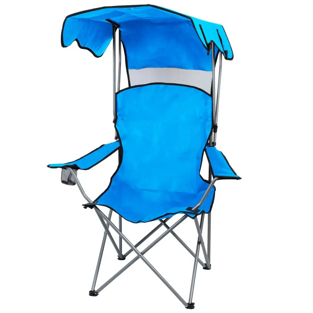 Lawn Chair, Camping Chair with Canopy Shade, Portable Folding Chair with Sun Shade, Cup Holder, Side Pocket, for Outdoor