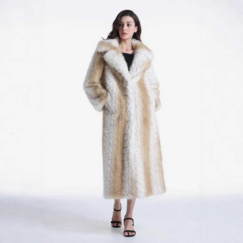 Wildcat Pattern Temperament Women Overcoat 2025 New Fashion High Quality Winter Thick Imitation Mink Fur & Faux Fur Coat H707