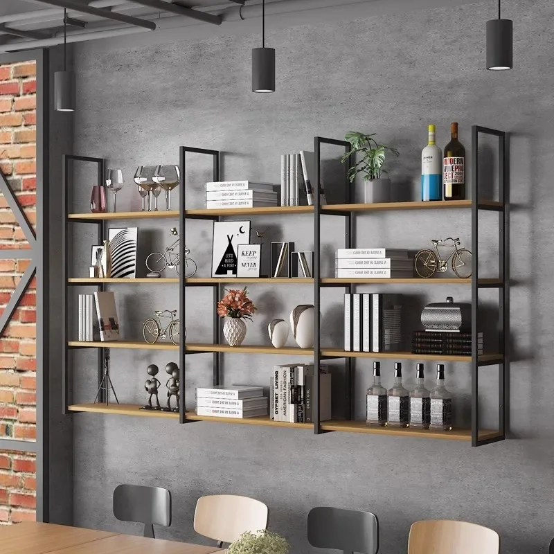 Wall mounted shelves, bookshelves, iron wall hanging display racks, multi-layer shelves, minimalist industrial style bar counter