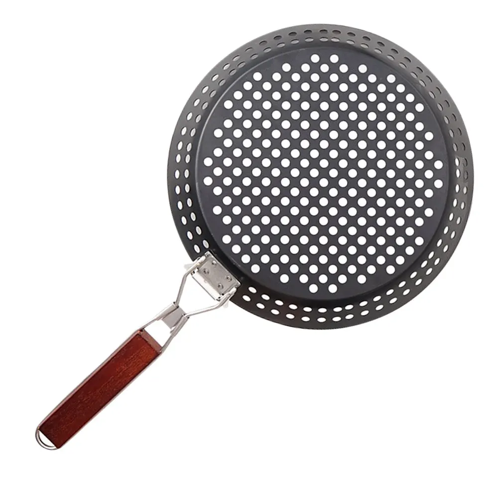 

Iron BBQ Grilling Pan Round Skillet High Quality Roasting Tool Foldable Outdoor Kabobs Vegetables Meats Even Heat