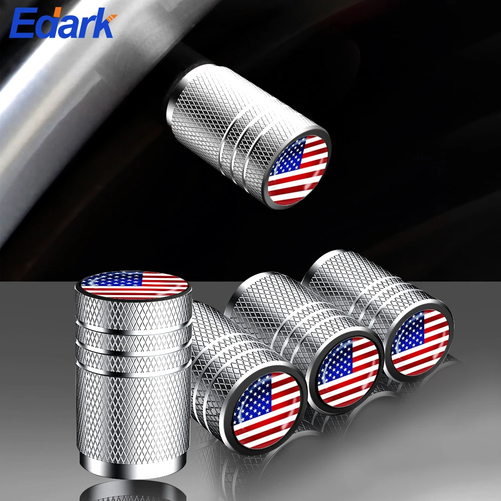 4Pcs Aluminum Alloy Car Tire Valve Stem Caps with American Flag Air Caps Cover, Universal for Cars, Bikes,Trucks and Motorcycles