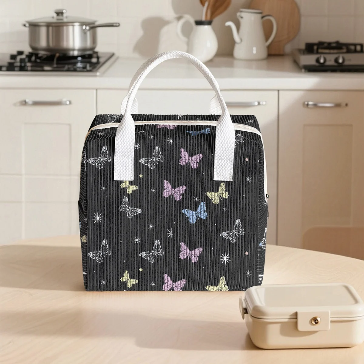 

Вельветовая термосумка большой вместимости с внутренним слоем из алюминиевой фольги, многоразовая портативная сумка-холодильник для ланча и бенто для студентов