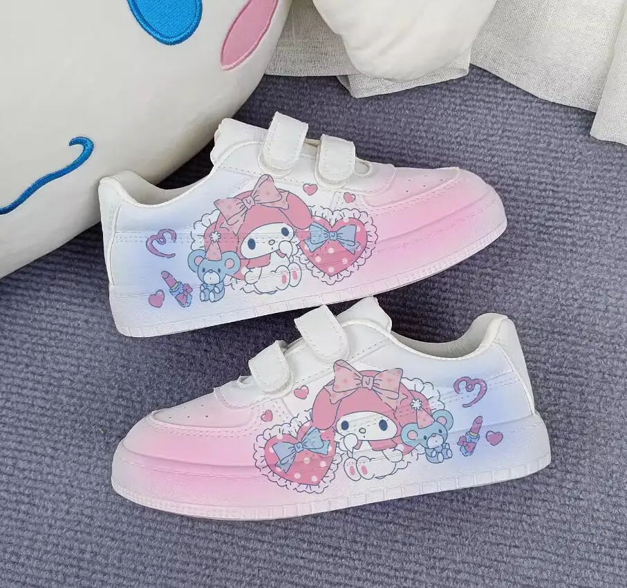 Kuromi Cartoon dzieci wysokie trampki nadruk białe buty sportowe buty do tenisa na płaskiej podeszwie do biegania na co dzień Cinnamoroll