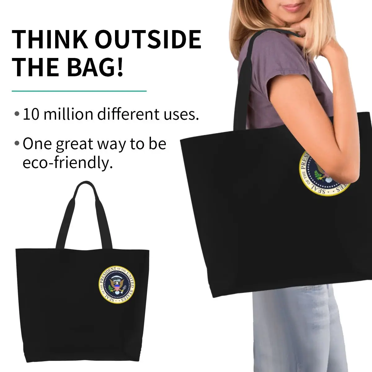 Seal Of The President Of The United States Shopping Tote Bag Canvas Shoulder Bags Shopper Grocery Handbag for Women