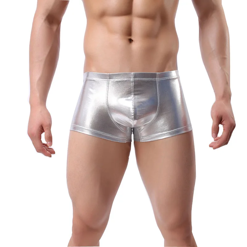 Men's Boxers Panties Imitation Leather Nightclub Underwear U Convex Pouch Underpants High Elastic Breathable Bikini Slip Homme